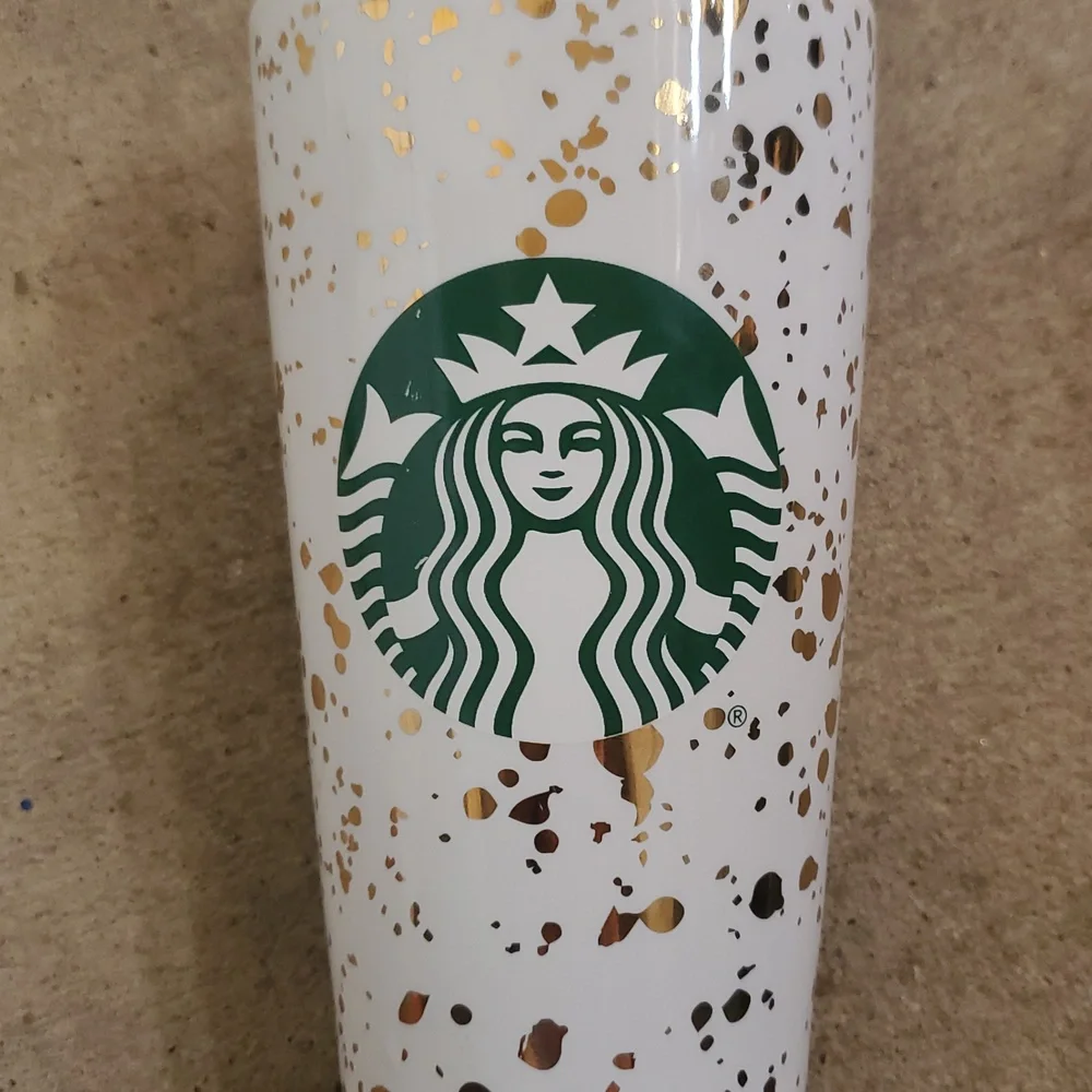 Starbucks Gold Fleck Sparkle Travel Coffee Mug Black Top Logo Cup 2019 Confetti